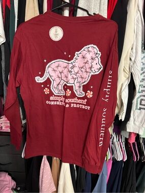 Simply Southern Maroon Long Sleeve Tee with Pink Lion Candy Graphic